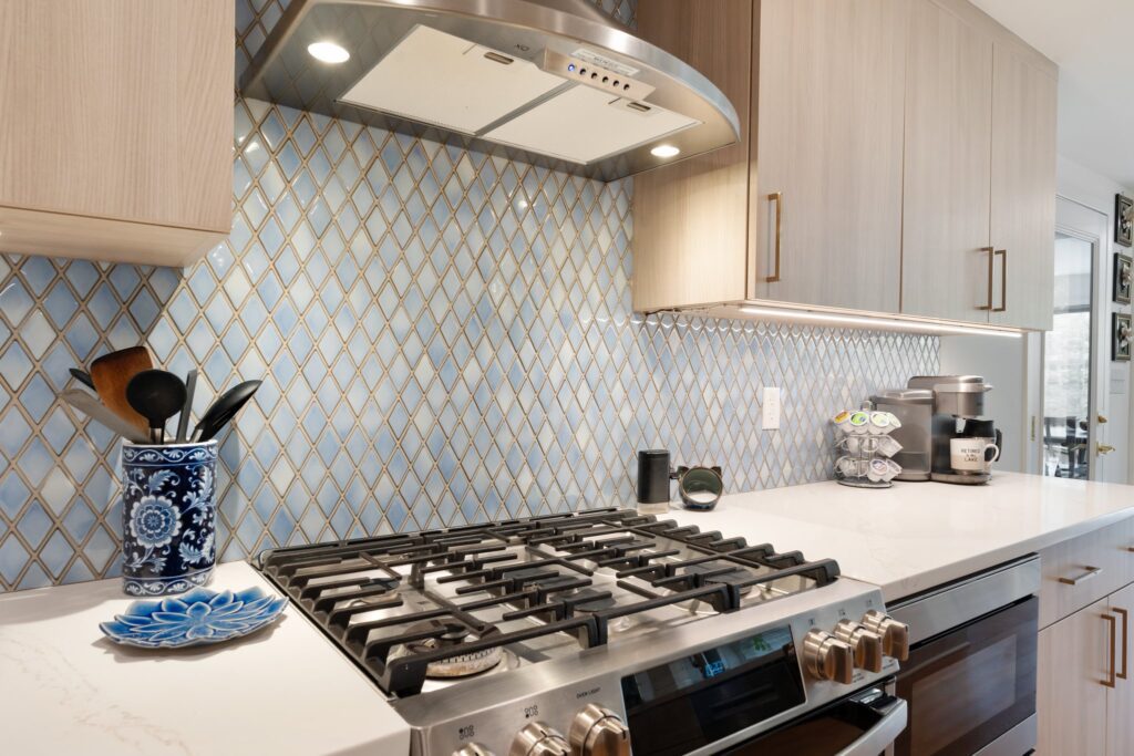 Natural Elm Cabinetry with Bronze Hardware