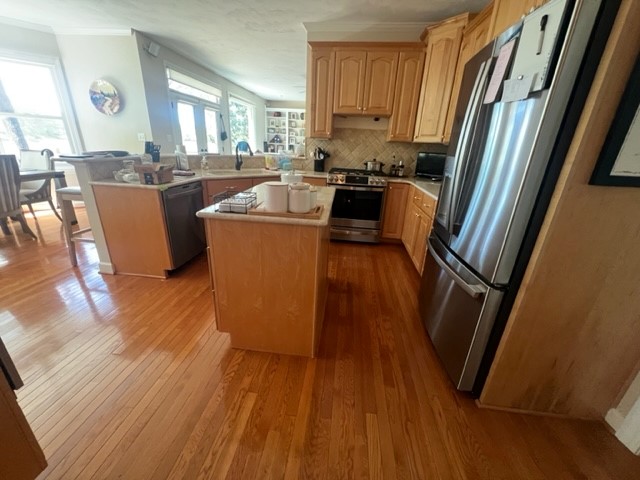 red oak flooring and kitchen before