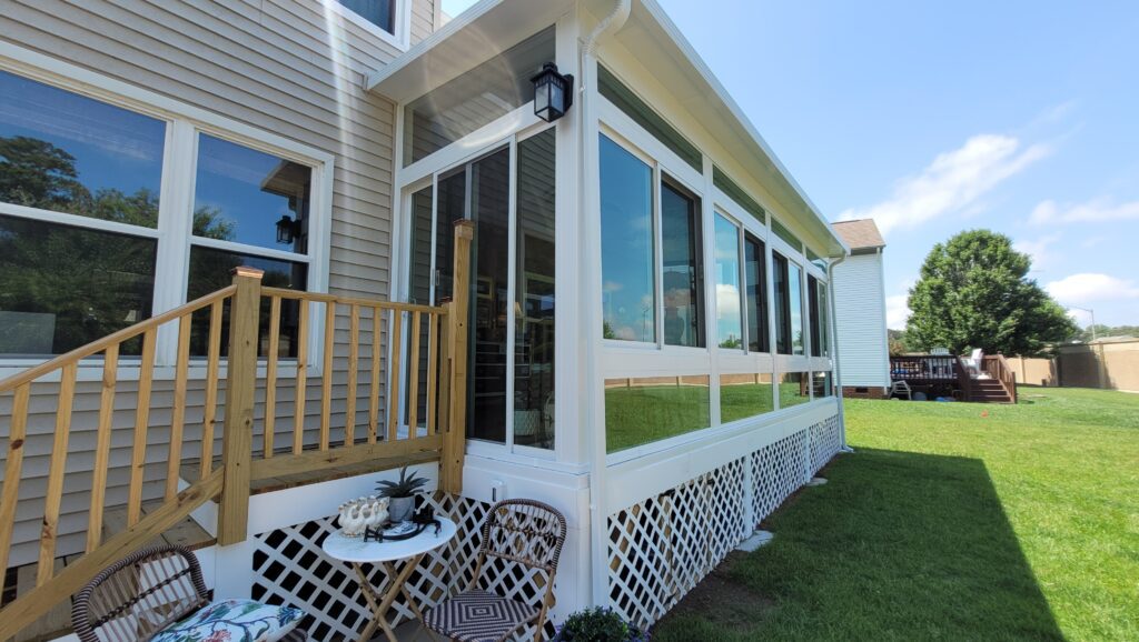 Exterior view of newly built Betterliving sunroom and patio