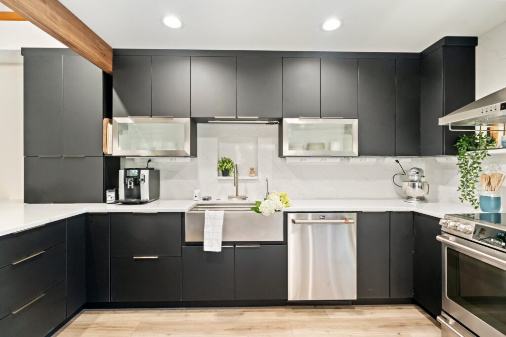 matte black cabinetry in kitchen remodel in hampton roads