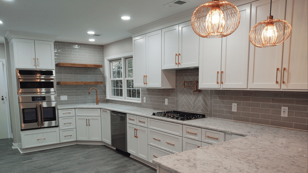 bronze hardware and copper lights kitchen remodel